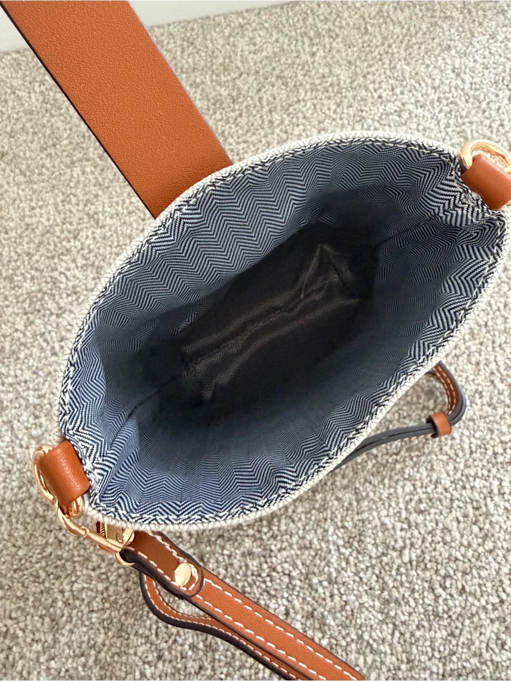 GWP Hermes Canvas Crossbody Phone Bag with Brown Trim Make Up Bag only